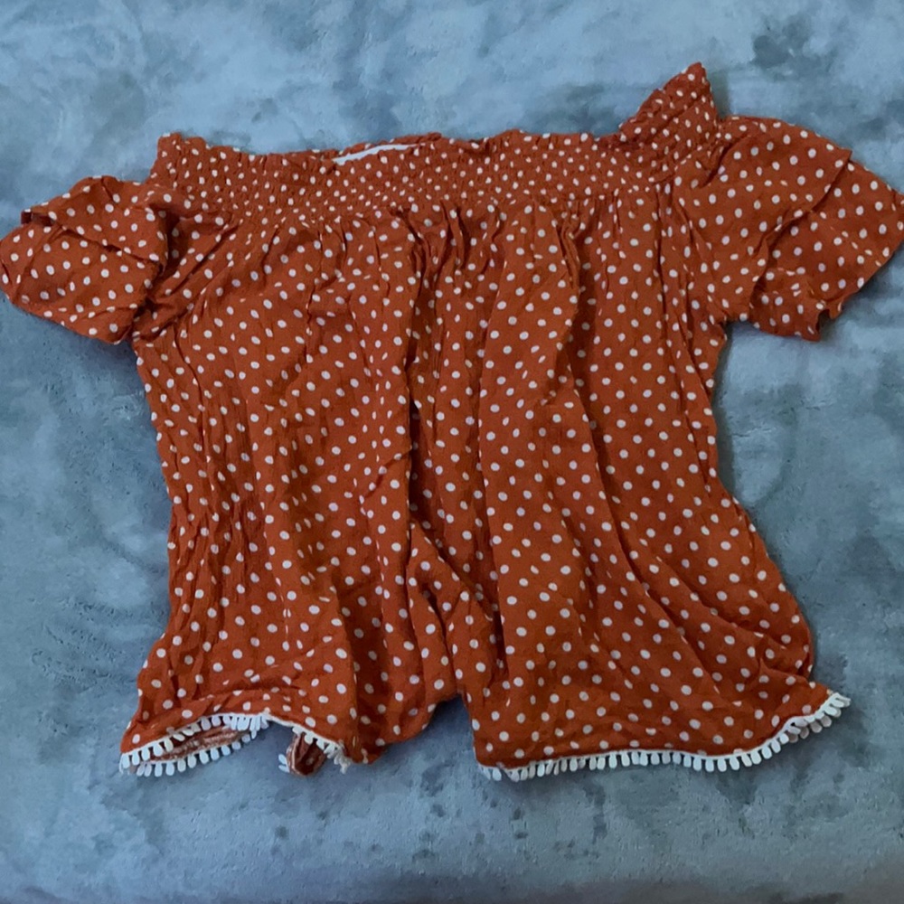Yellow poka dot off the shoulder top